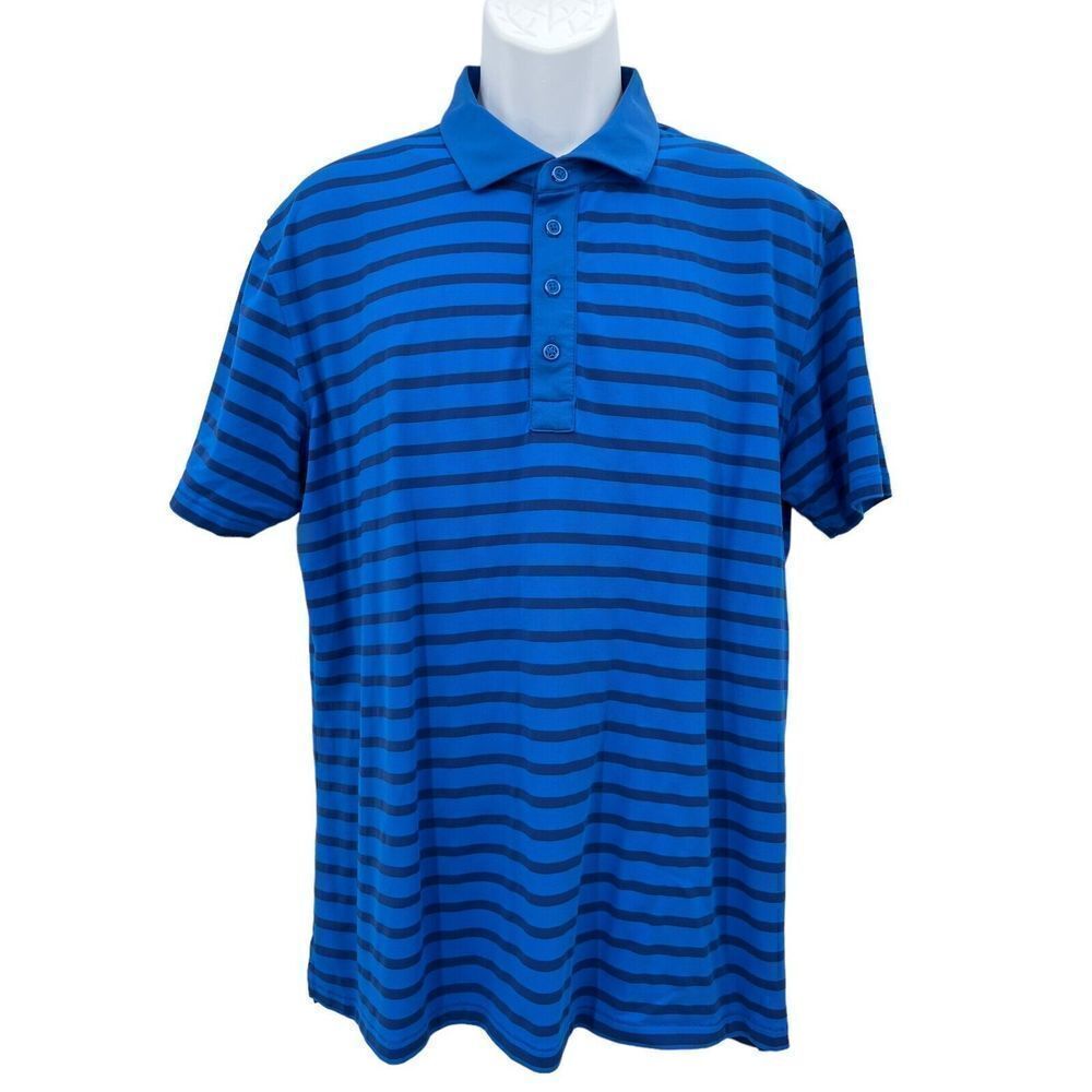 G/Fore Mens Polo Shirt Size Large Navy Blue Striped Button G4 Golf Short Sleeve